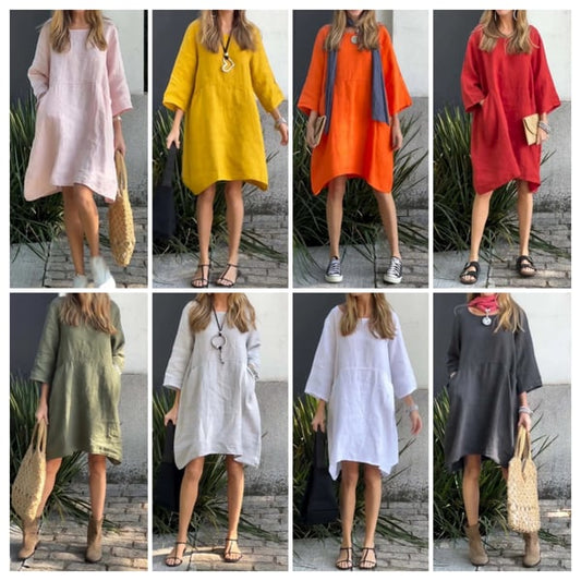 💕 Free Shipping💕Casual solid color cotton and linen dress