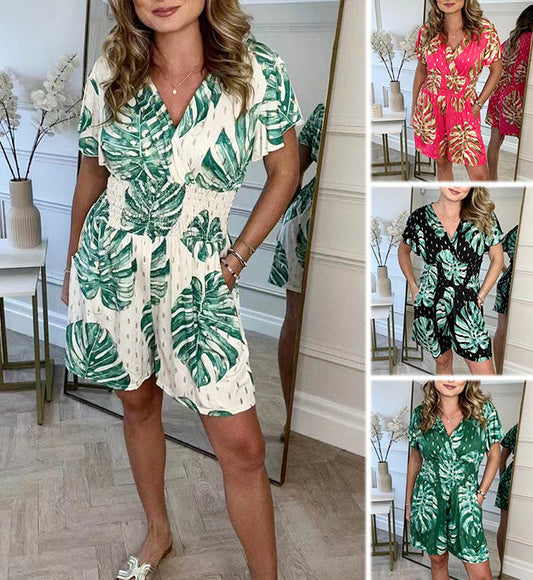 🌸 BUY 2 GET 15% OFF🔥Women's Botanical Print Elastic Waist Jumpsuit